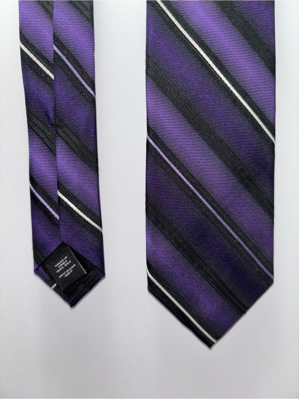 Express Purple Black White Stripes Necktie Slim Skinny Style China 100% Silk